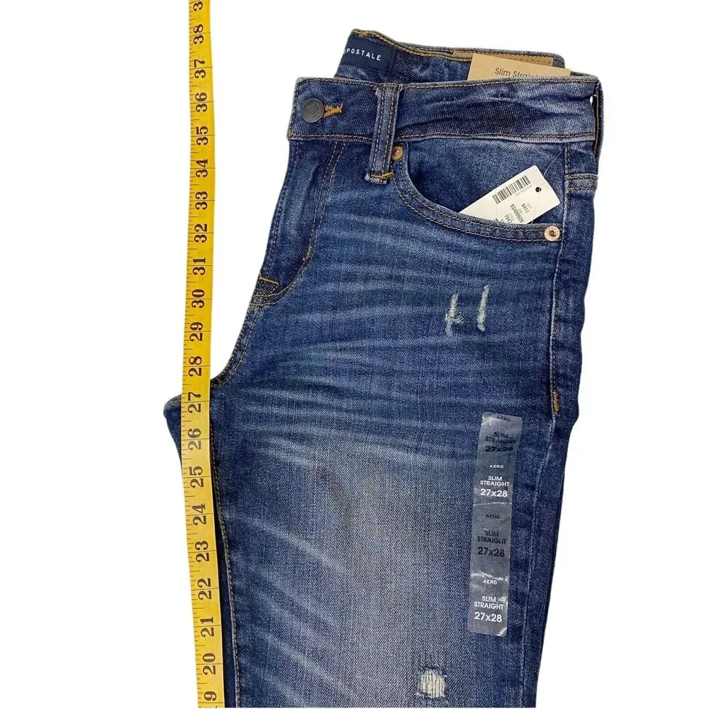Aeropostale Areo Real Original Denim Jeans Womens 27/28 Slim Straight Distressed